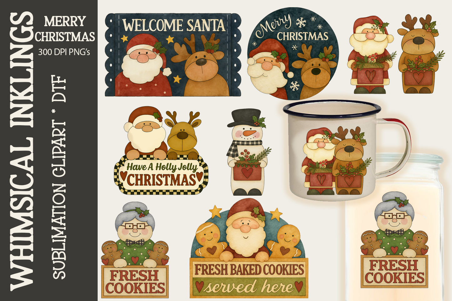 Merry Christmas Sublimation Clipart| Christmas DTF