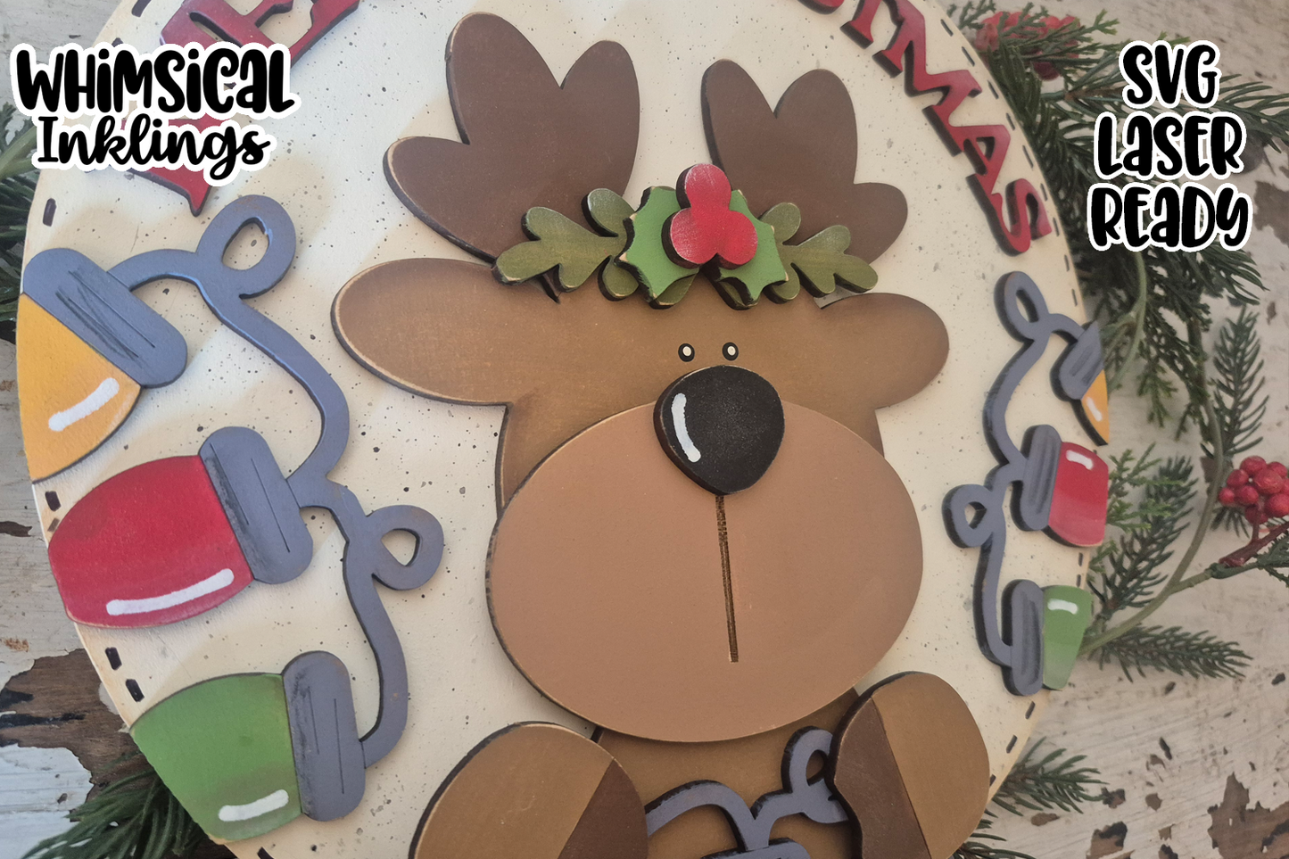 Merry Christmas Reindeer Sign Laser SVG
