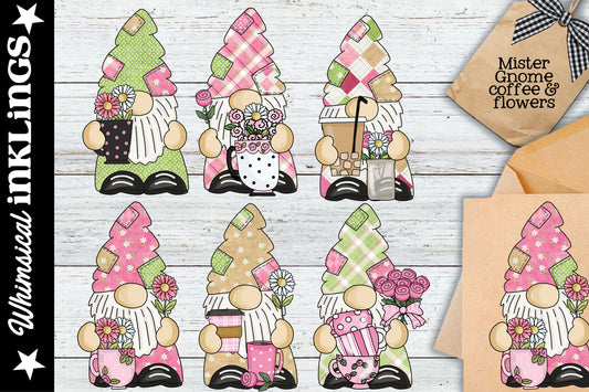 Mister Gnome Coffee And Flowers Sublimation Clipart