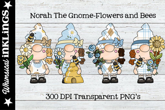 Norah The Gnome Flowers & Bee's Sublimation Clipart | Spring & Easter |