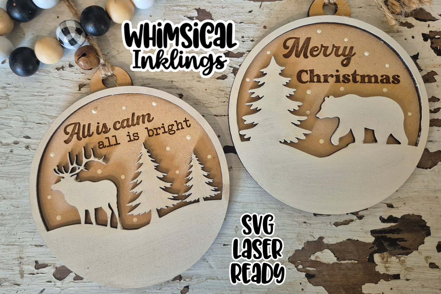 Northwoods Christmas Ornaments TWO Laser SVG