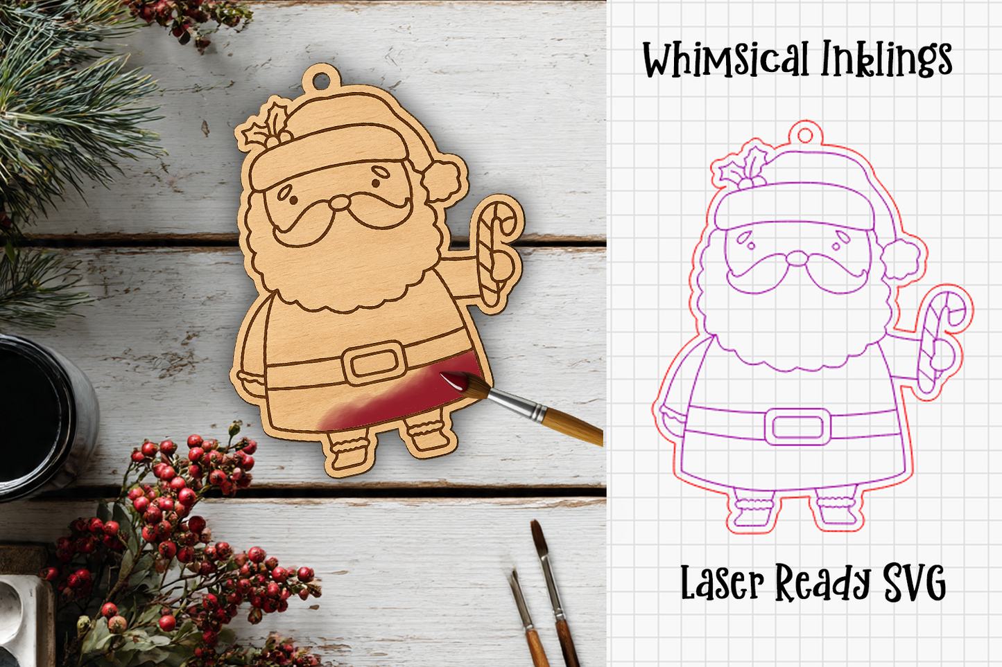 Paint Me Candy Cane Santa Ornament Laser SVG