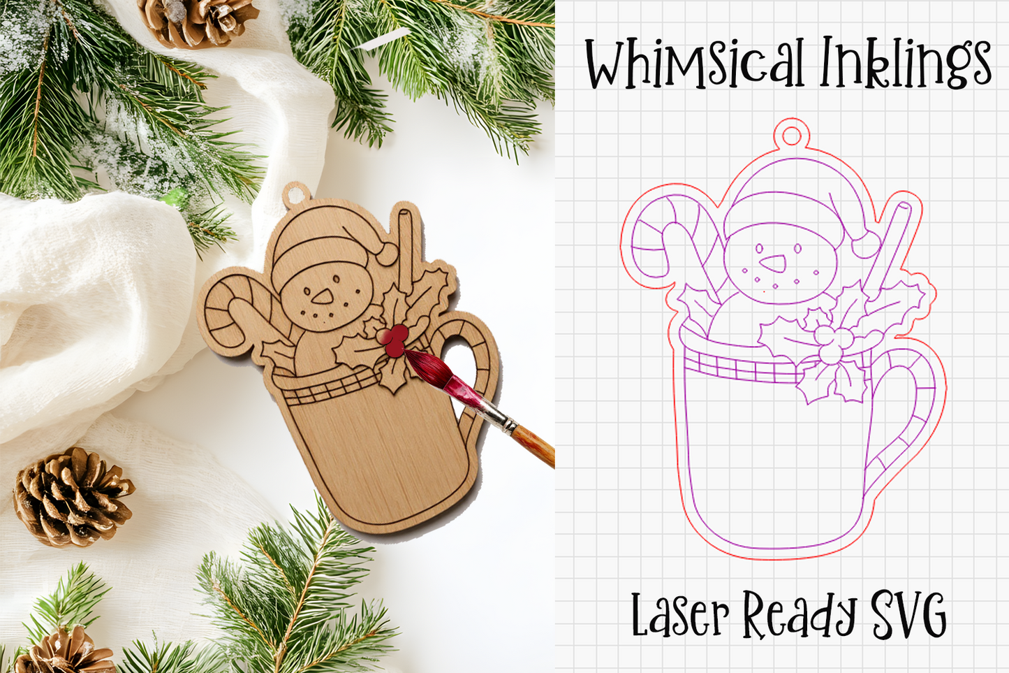 Paint Me Snowman Cocoa Cup Ornament Laser SVG