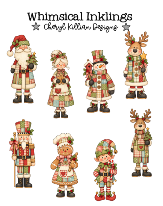 Patchwork Christmas Character Stickers| Christmas Printable