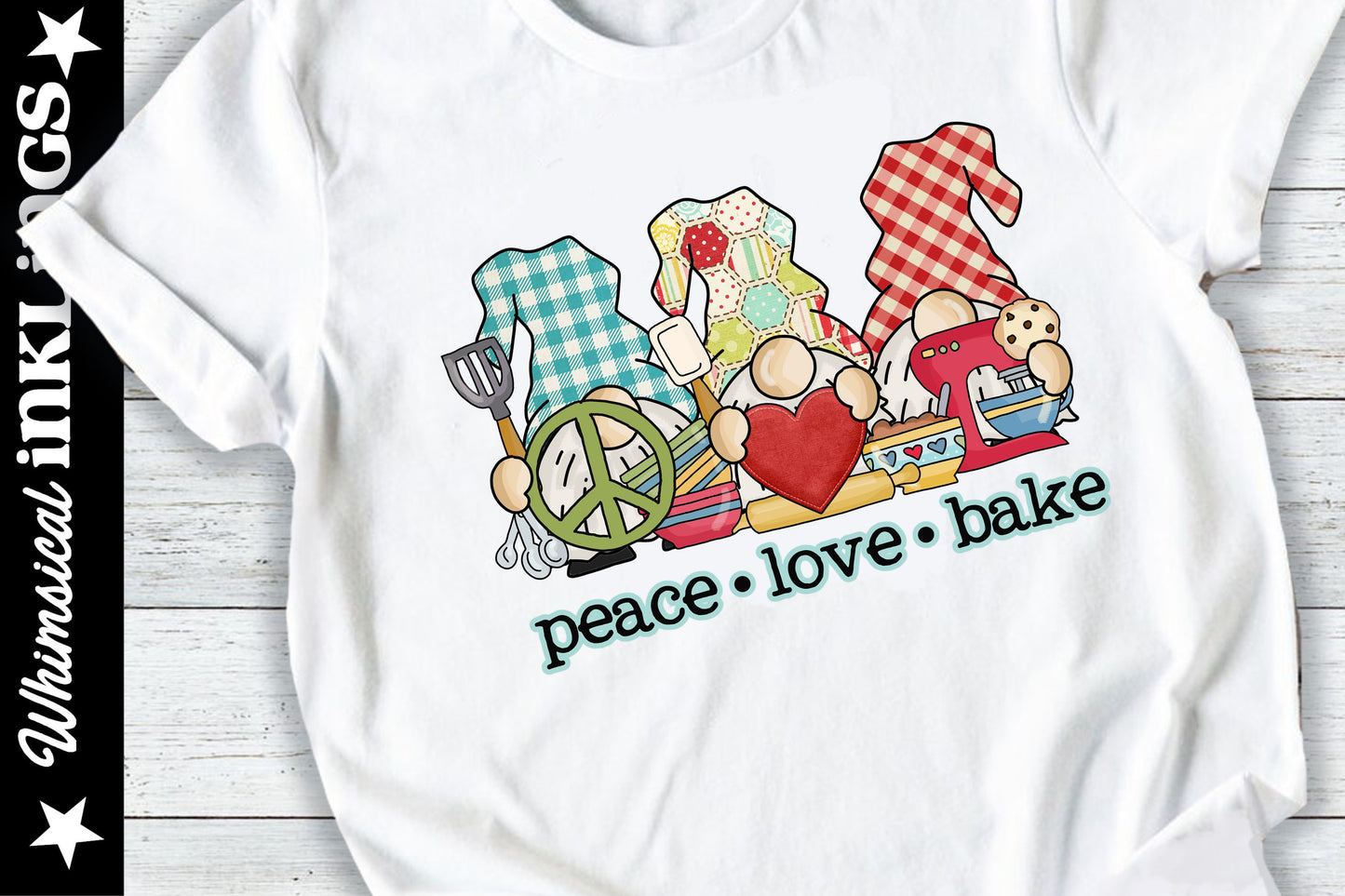 Peace Love Bake Gnomes Sublimation Clipart