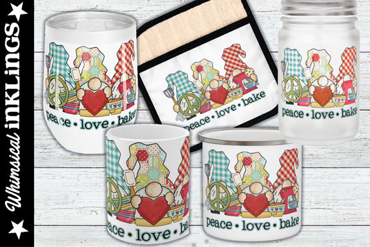 Peace Love Bake Gnomes Sublimation Clipart