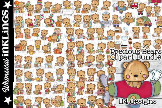 Precious Bears Clipart Bundle| Bear Sublimation Bundle|