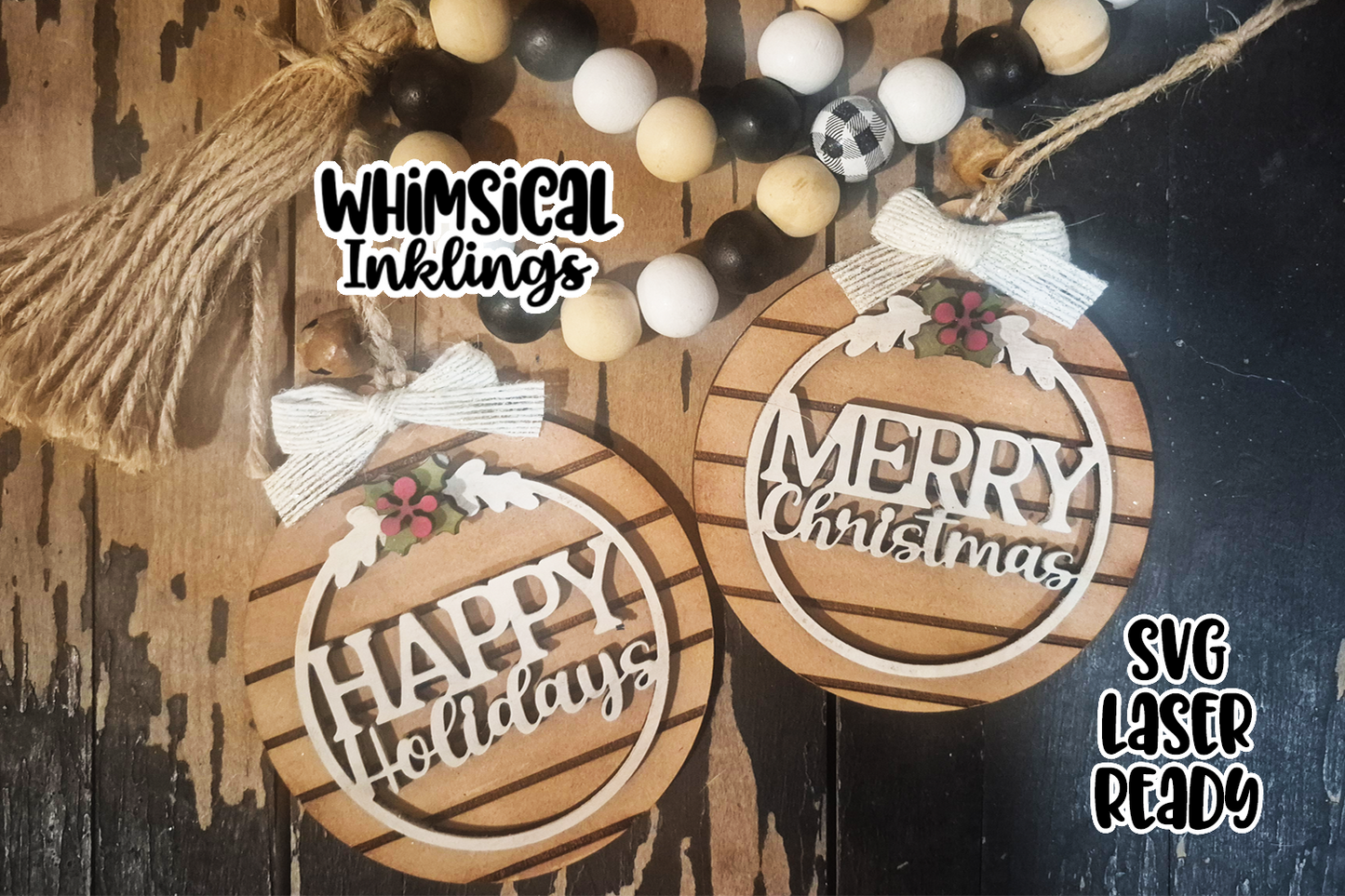 Pretty Merry Christmas Ornaments Laser SVG