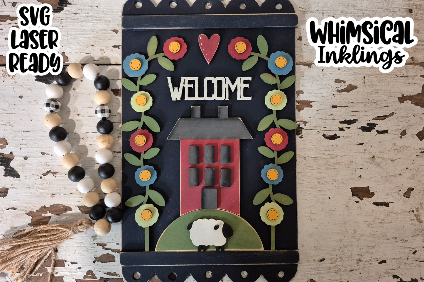 Prim Floral Welcome Sign Laser SVG