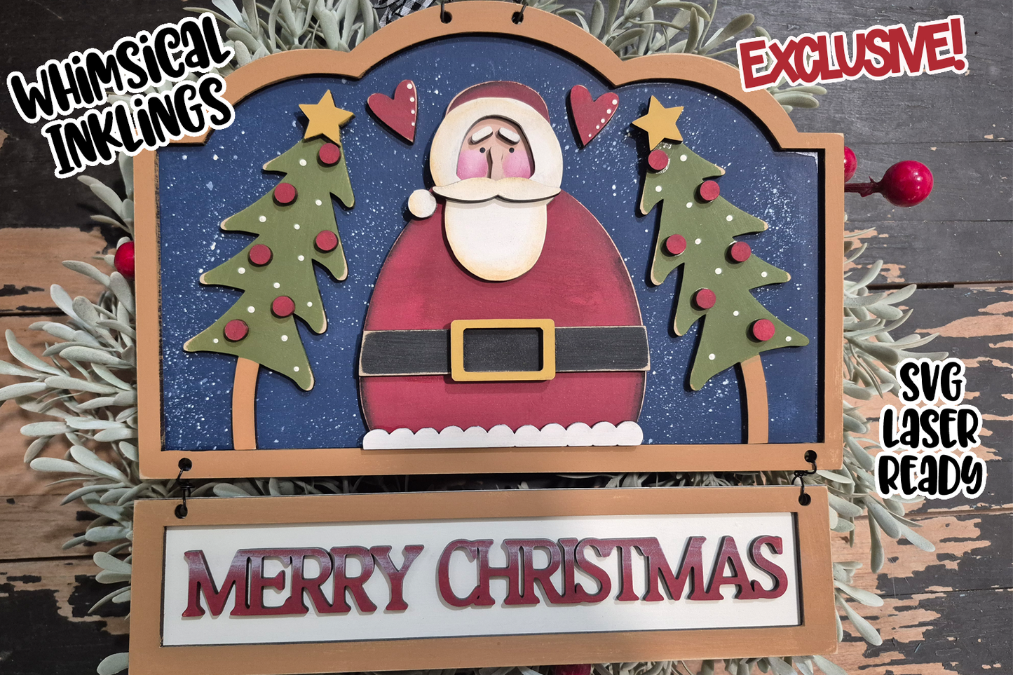 Prim Santa Merry Christmas Sign Laser SVG