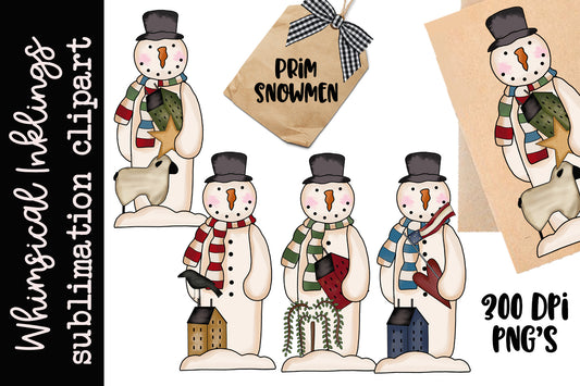Prim Snowmen Sublimation Clipart