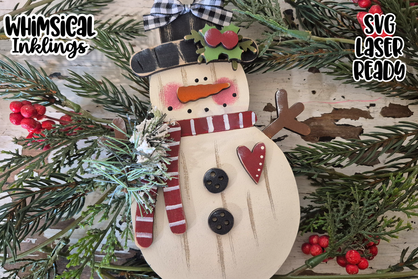 Weathered Prim Snowman Ornament SVG