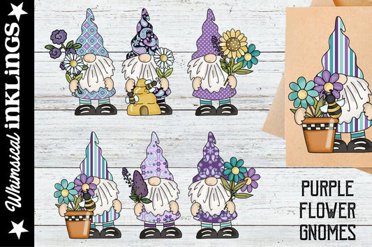 Purple Flower Gnomes Sublimation Clipart