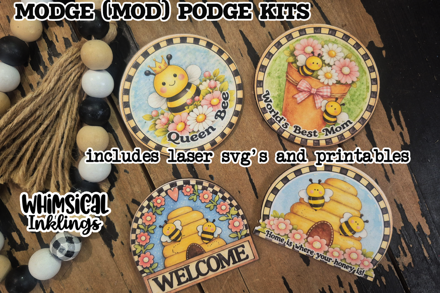 Queen Bee magnet SVG's and Matching Modge Podge Printables |Laser SVG