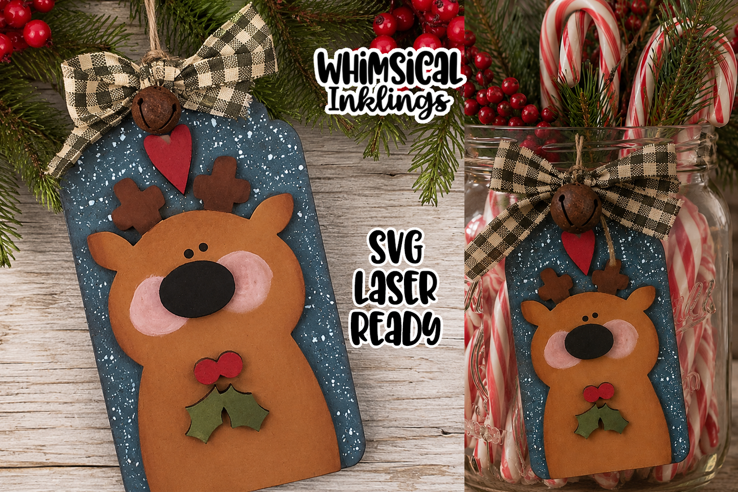 Reindeer Christmas Tag Laser SVG