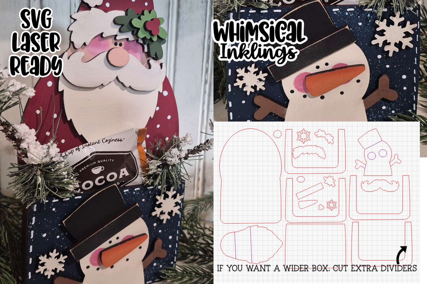 Santa And Snowman Cocoa Box Laser SVG