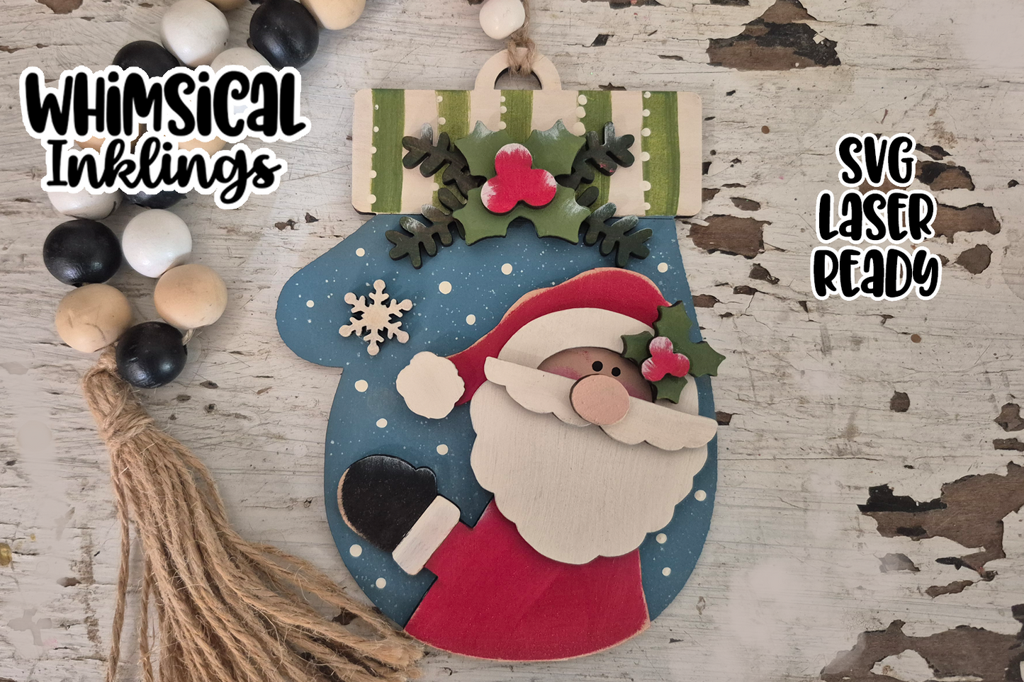 Santa Mitten Ornament Laser SVG