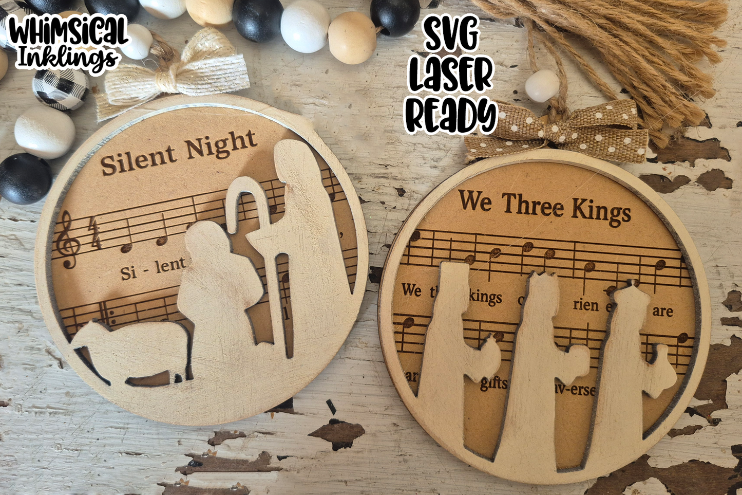Silent Night Ornaments Laser SVG