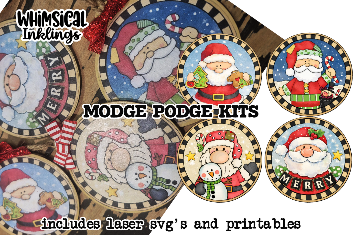 Silly Santa Ornament Set Laser SVG and Printable Modge Podge Set| laser SVG