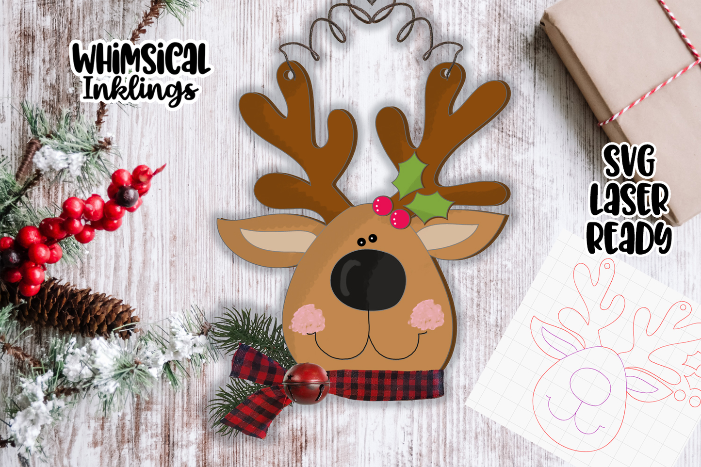Happy Reindeer Ornament Laser SVG