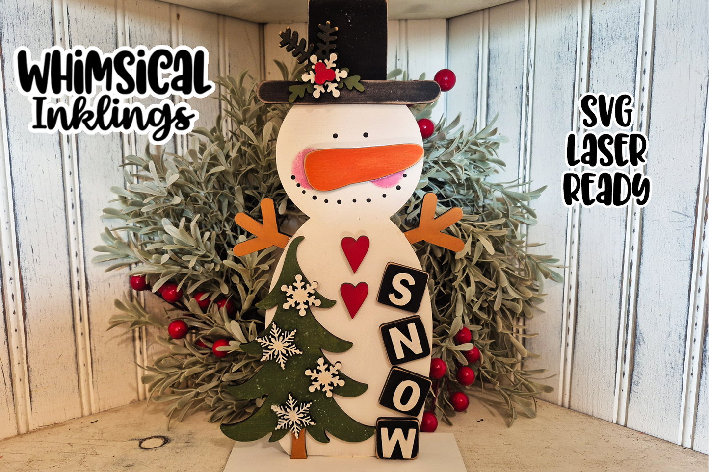 Snowflake Snowman Standup Laser SVG