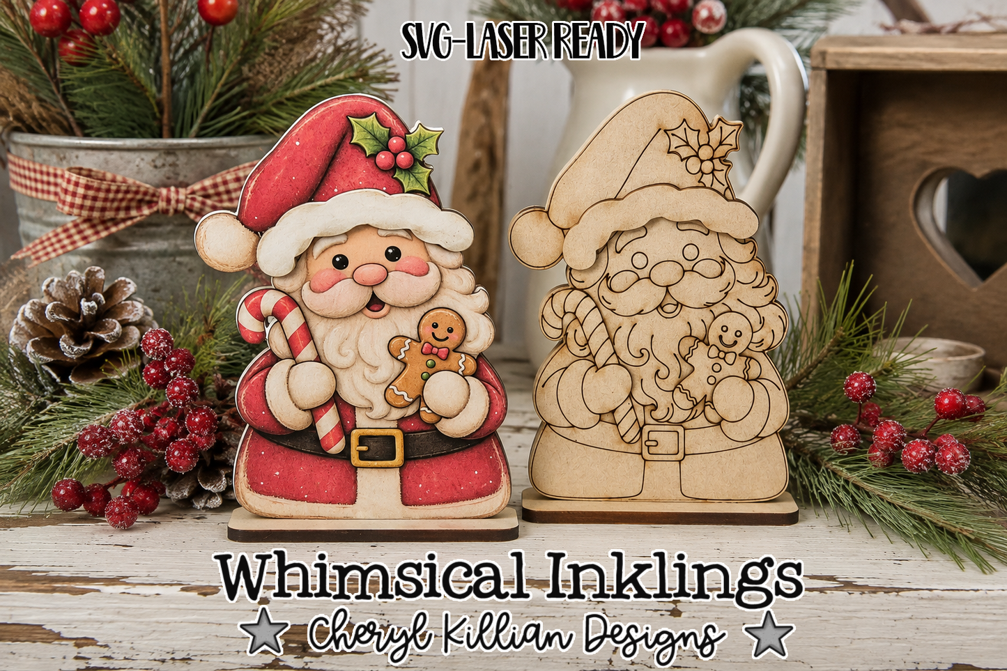 Standing Santa Laser SVG Version and Mod Podge Version| Laser SVG