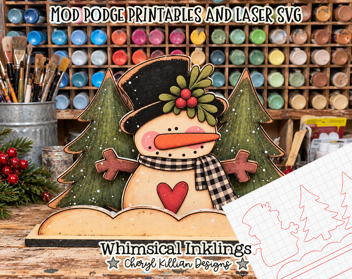 Stand Up Snowman Mod Podge Printables and Laser SVG