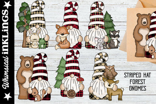 Striped Hat Forest Gnomes Sublimation Clipart| Animals