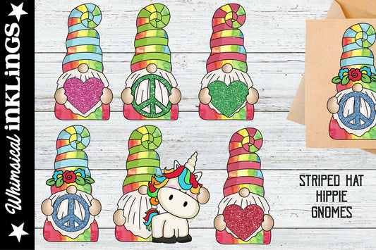 Stiped Hat Hippie Gnomes Sublimation Clipart