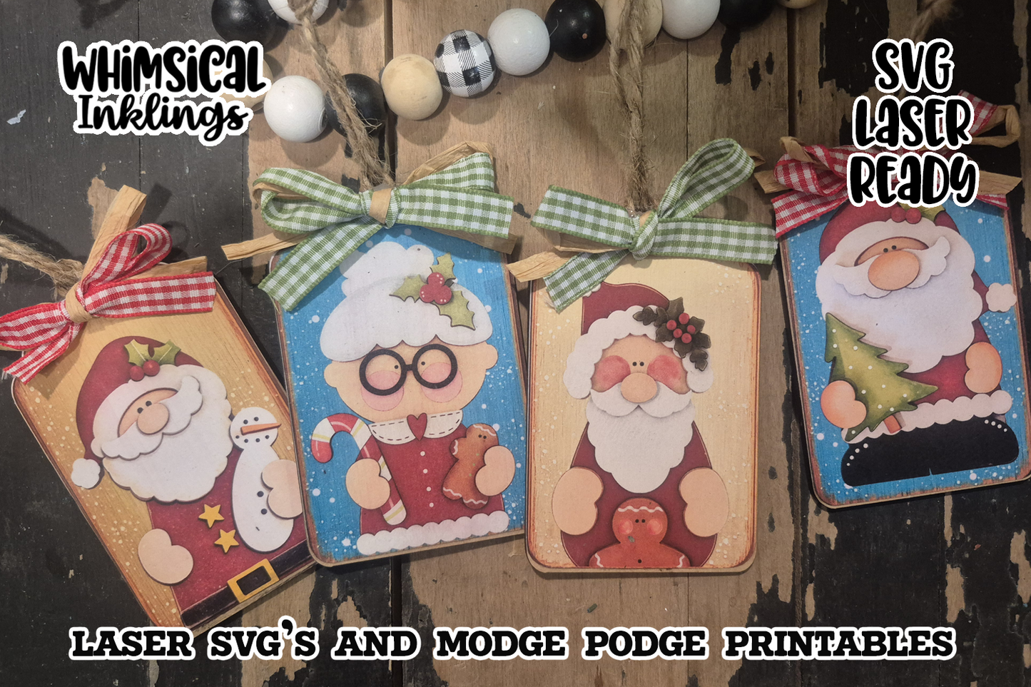 Sweet Claus Tags SVG and Modge Podge Printables| laser SVG