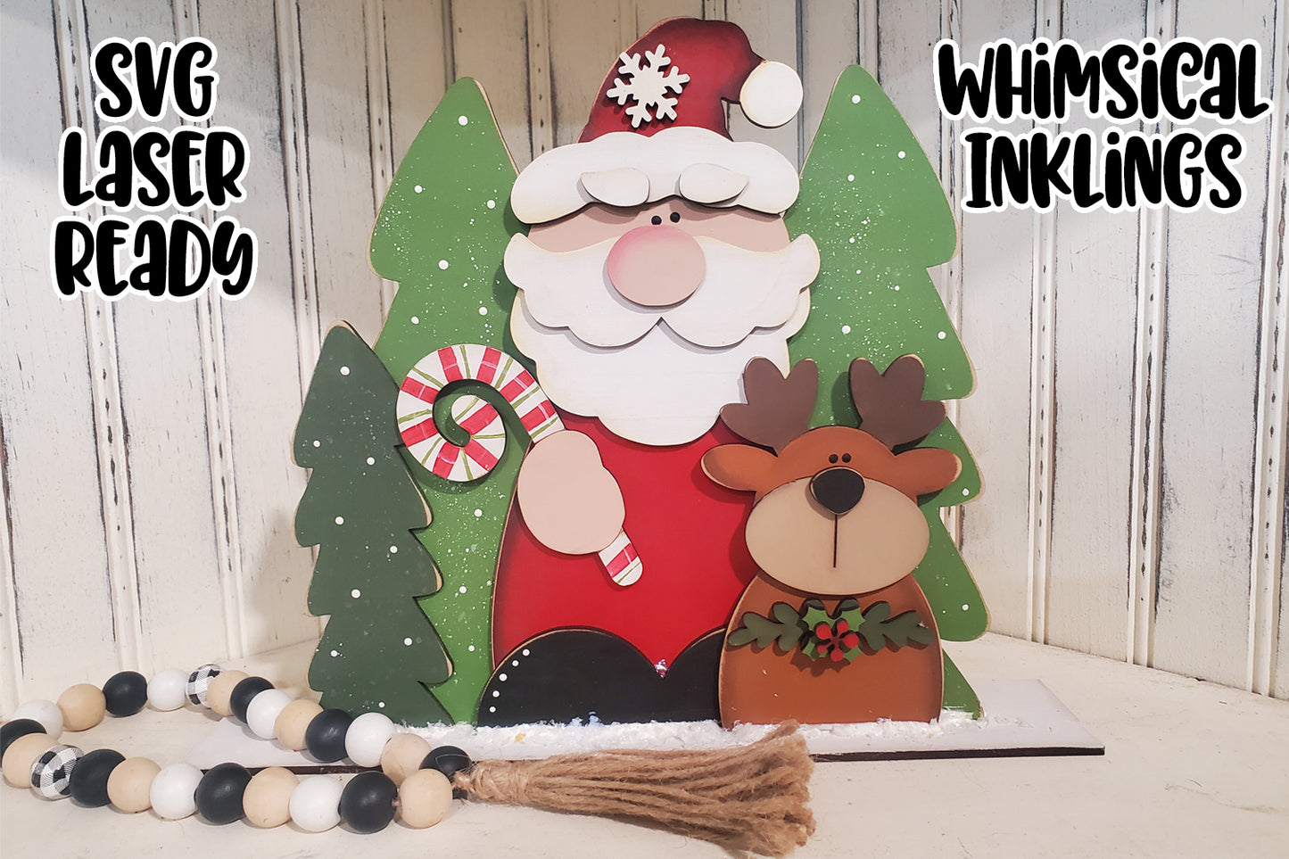 Sweet candy Cane Santa Standup Laser SVG| Christmas Laser SVG