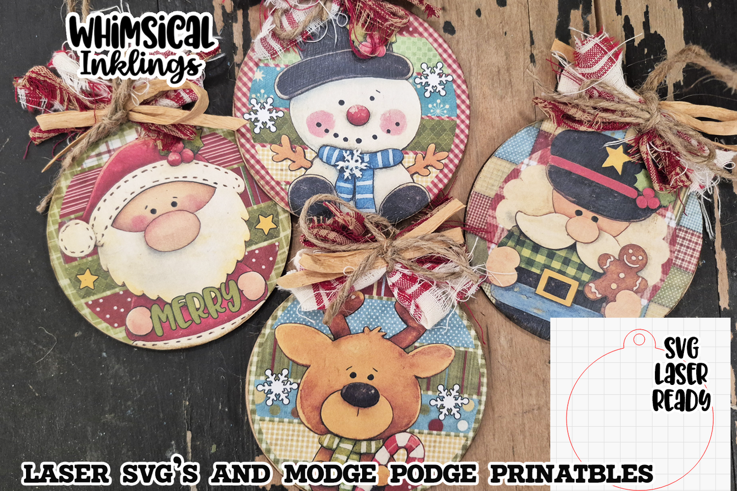 Sweet Christmas Friends Ornament SVG and Modge Podge Printables| laser SVGH| Sublimation