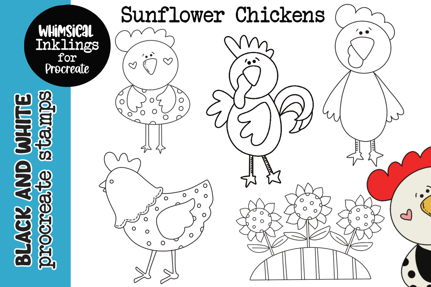 Sunflower Chickens Procreate Stamp Set