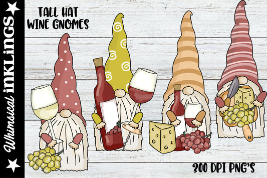Tall Hat Wine Gnomes Sublimation Clipart