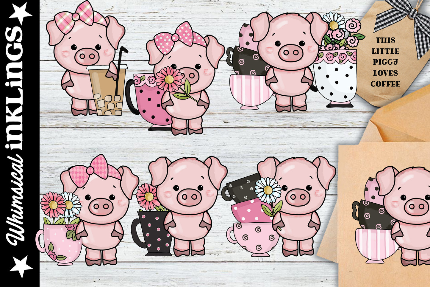 This Little Piggy Loves Coffee Sublimation Clipart