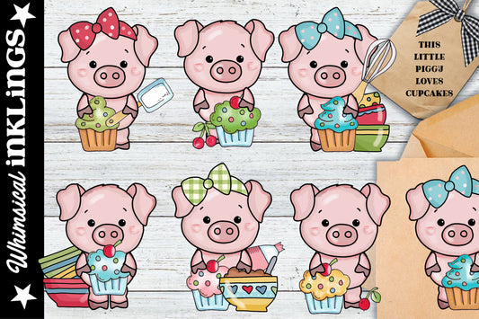 This Little Piggy Loves Cupcakes Sublimation Clipart