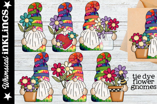 Tye Dye Flower Gnomes Sublimation Clipart| Hippie Gnomes