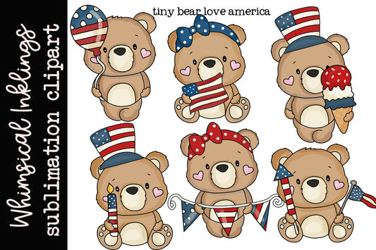 Tiny Bears Love America Sublimation Clipart| Patriotic| Americana