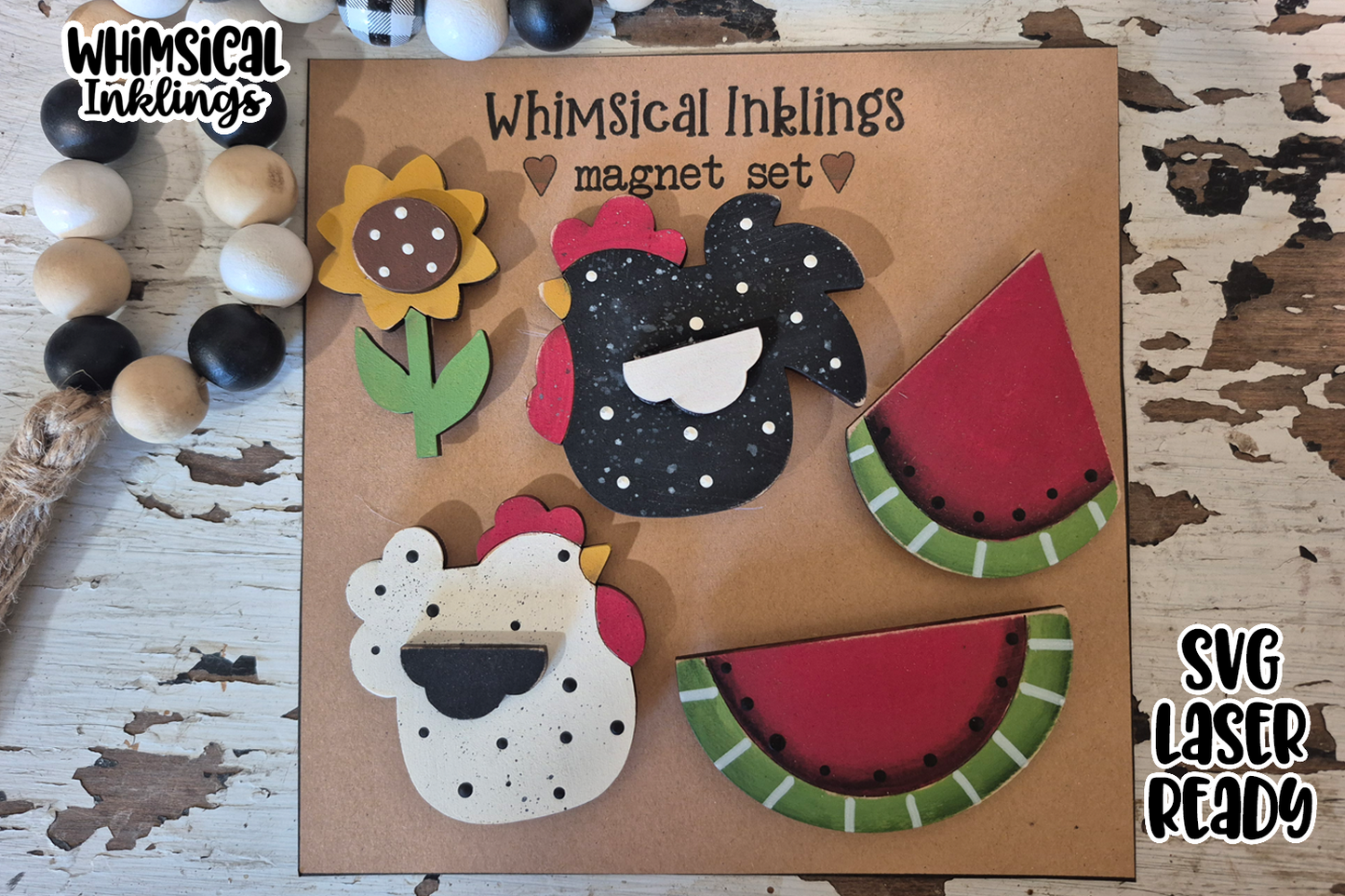 Watermelon Chicken Magnets Laser SVG