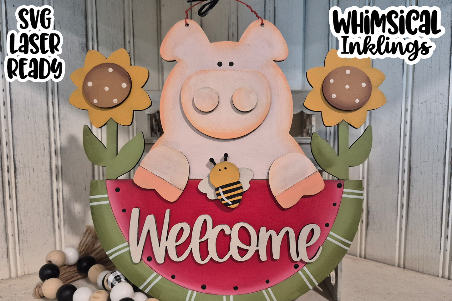 Watermelon Pig Welcome Sign Laser SVG