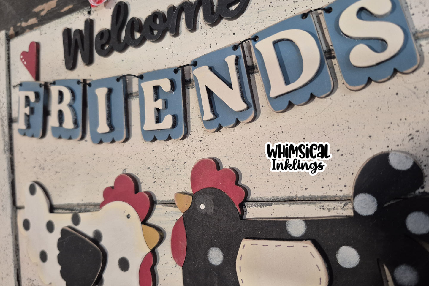 Welcome Friends Chicken and Rooster Sign Laser SVG