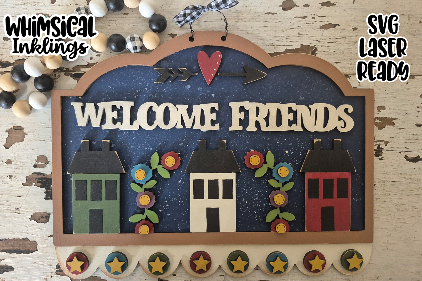 Welcome Friends Prim Penny Rug Sign Laser SVG