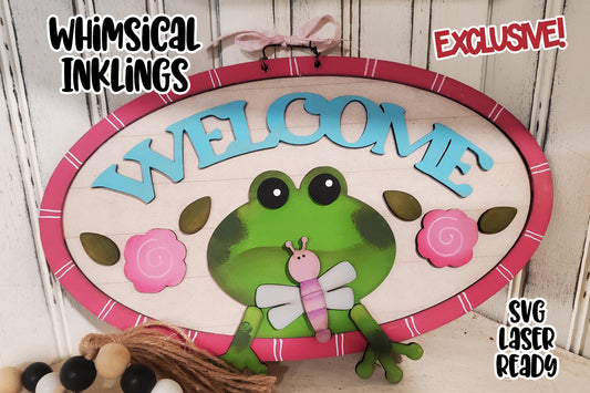 Welcome Frog Sign Laser SVG| EXCLUSIVE