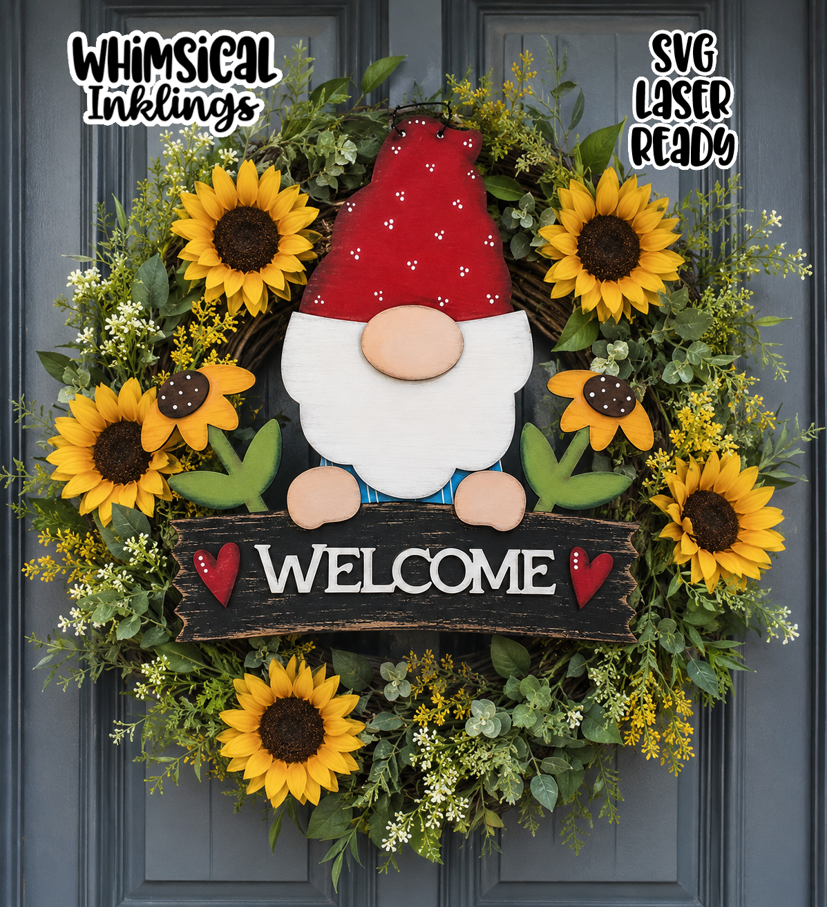 Welcome Gnome Sign Laser SVG