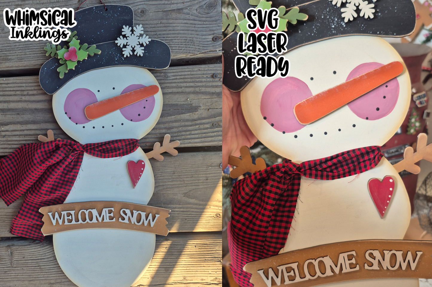 Welcome Snow Tall Snowman Sign Laser SVG