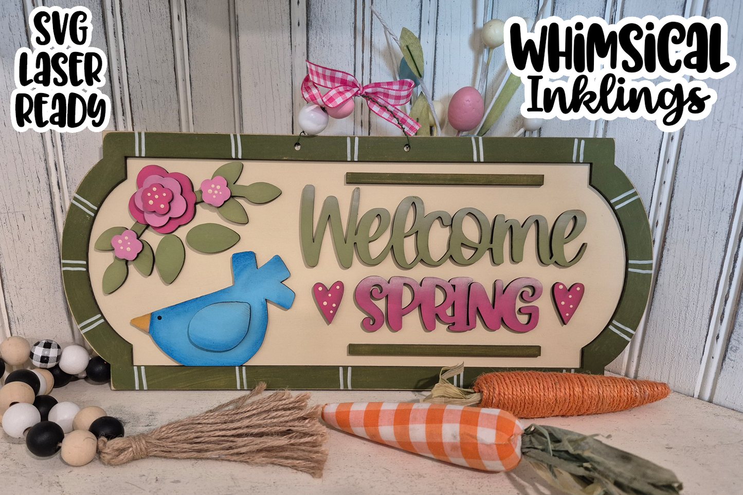 Welcome Spring-Bird Sign Laser SVG