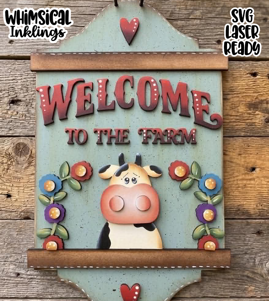 Welcome To The farm Cow Sign Laser SVG
