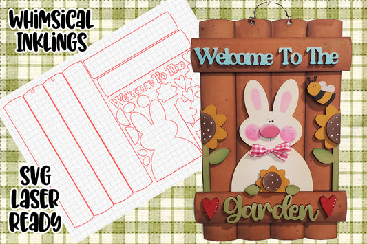 Welcome To The Garden Bunny Sign Laser SVG