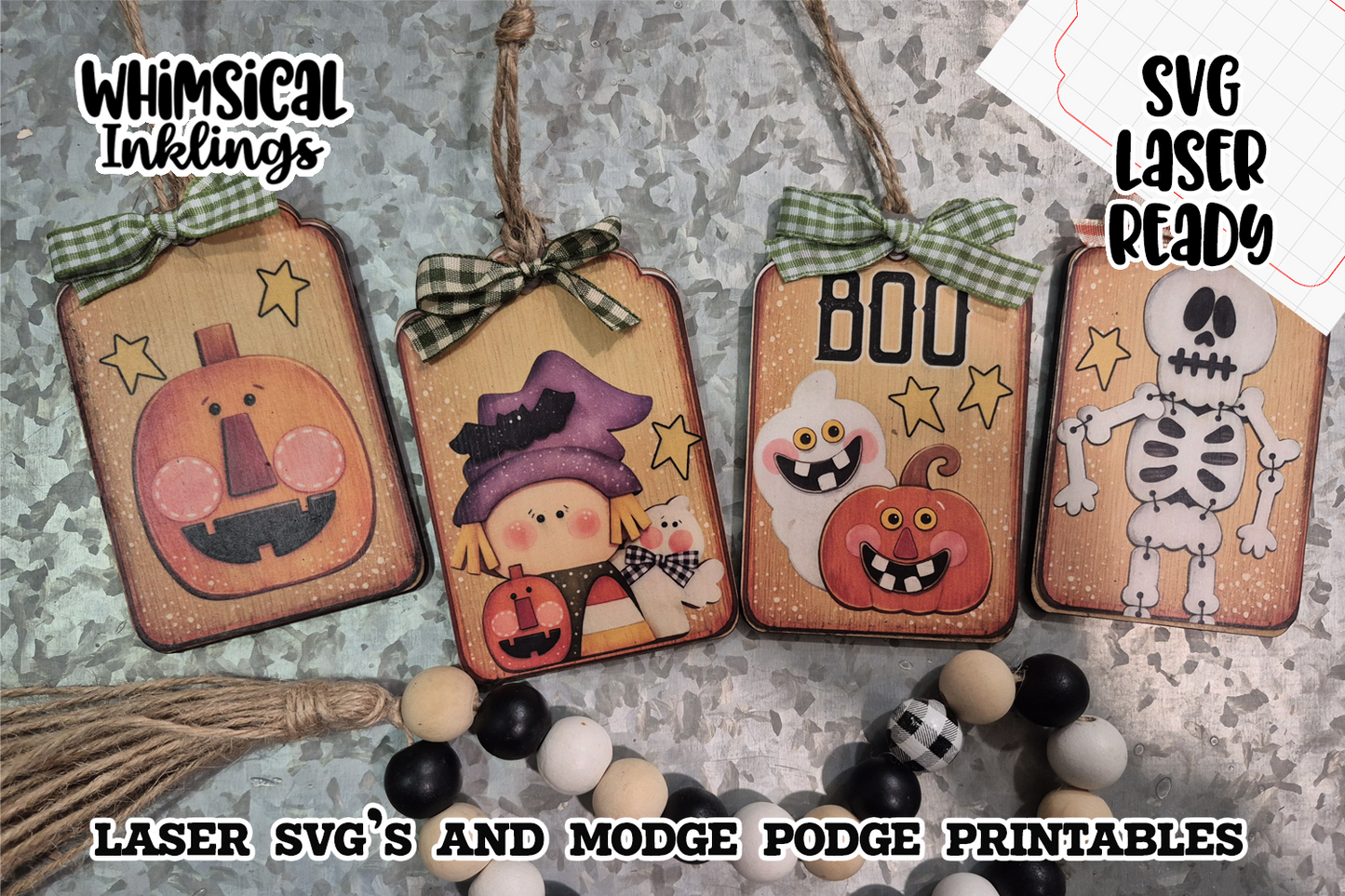 Whimsical Halloween tags SVG and Modge Podge Printables| Laser SVG