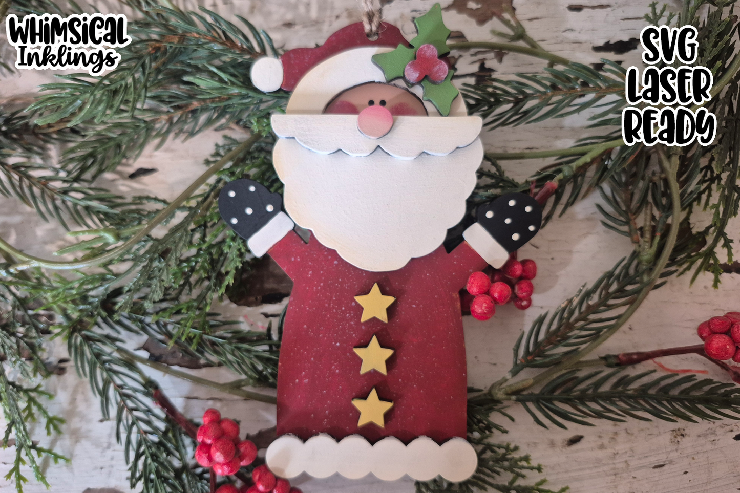 Whimsical Santa Ornament SVG| Laser Cut Santa